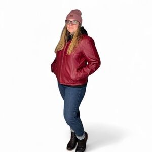 Women's Red Leather Jacket Lambskin Size XL Soft